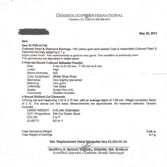 CULTURED SALTWATER PEARL AND DIAMOND EARRINGS 18K - Picture 10 of 12